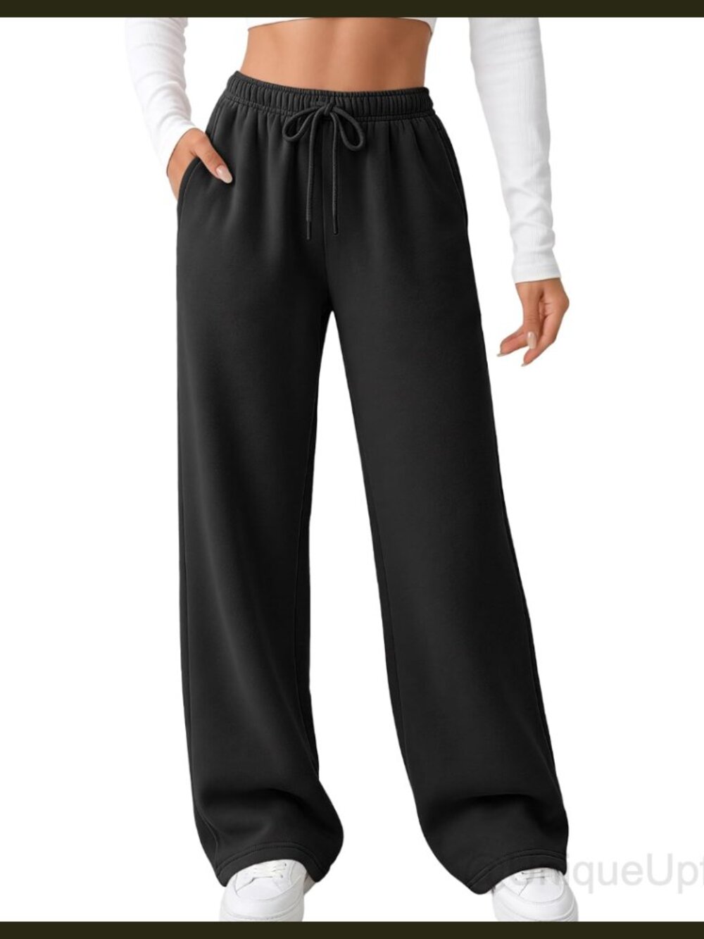 Women's Fleece Lined Straight Leg Sweatpants High Waist Lounge Pants